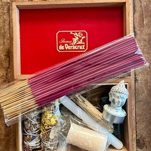 Vintage Tarot Card Ritual & Alter Box Sage Incense Candles Selenite Wand Mugwort